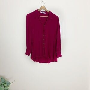 [Just Fab] Berry Red Button Down Long Sleeve Top